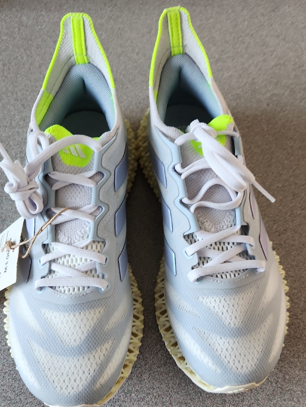 adidas Women's Light Gray White Neon Yellow Lace-Up Sneakers